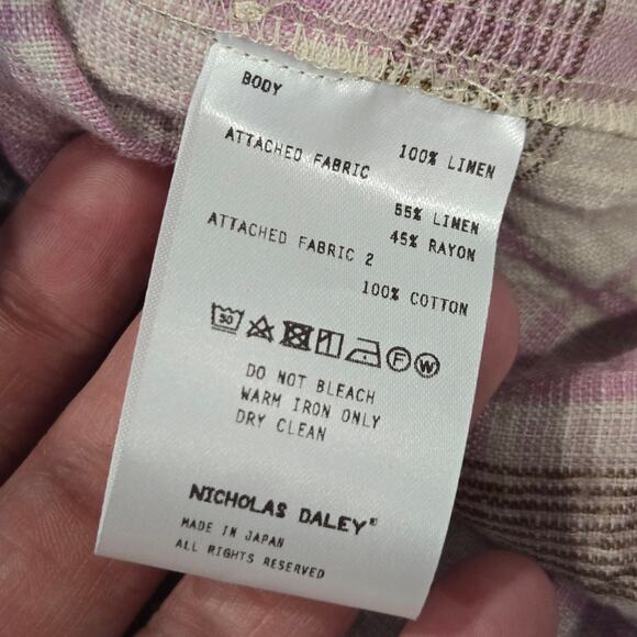 NWOT Nicholas Daley Linen Mento Patchwork Button Shirt Pink Beige Streetwear XL - Picture 6 of 8